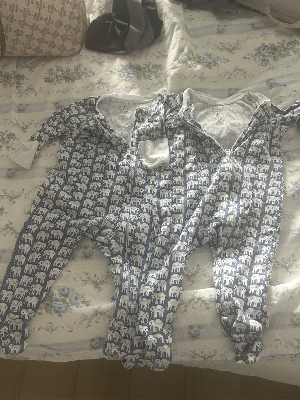 Roller Rabbit Blue and White Elephant Print Footed One-Piece